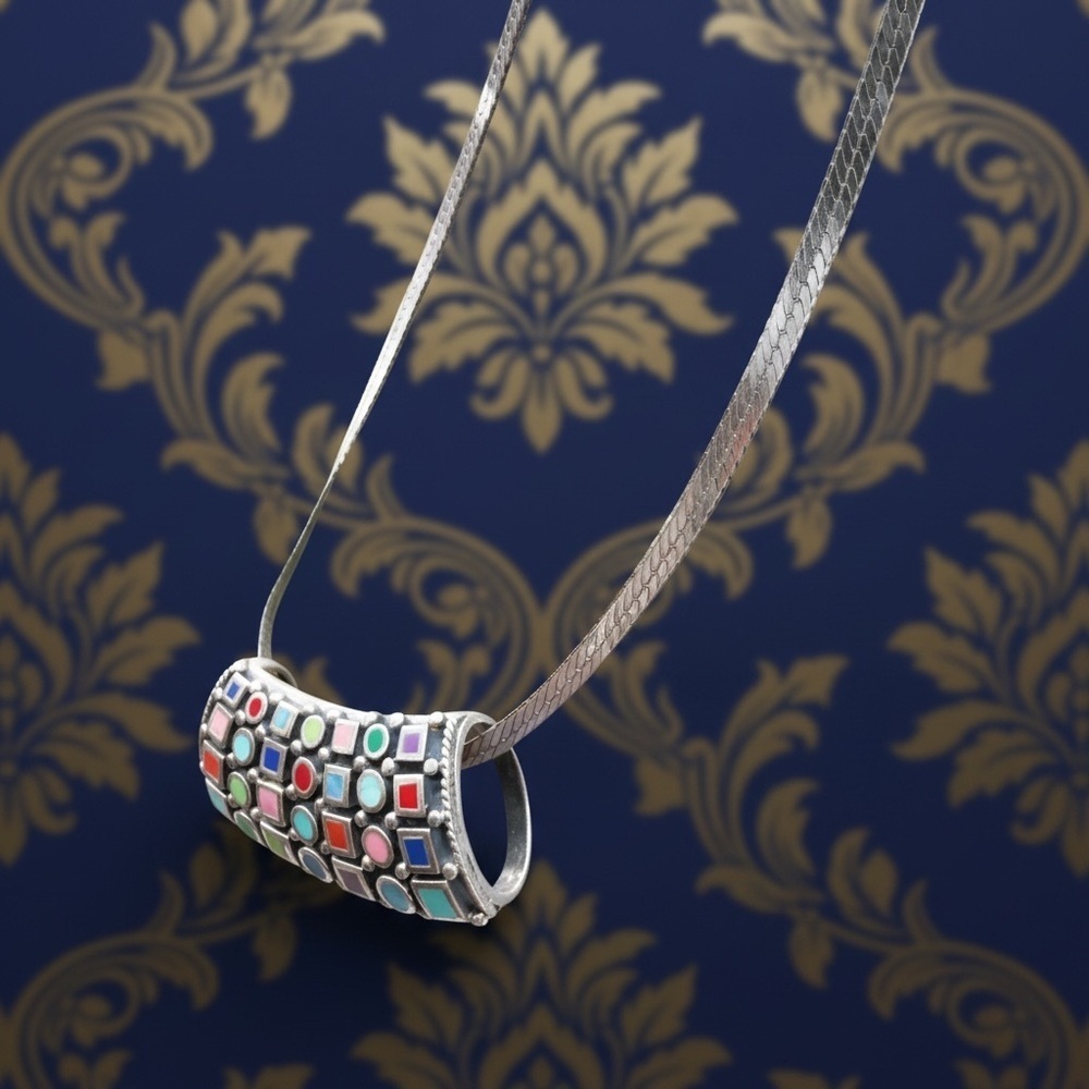 Necklace w:Multi stone 925 stamped Charm - Picture 4 of 8